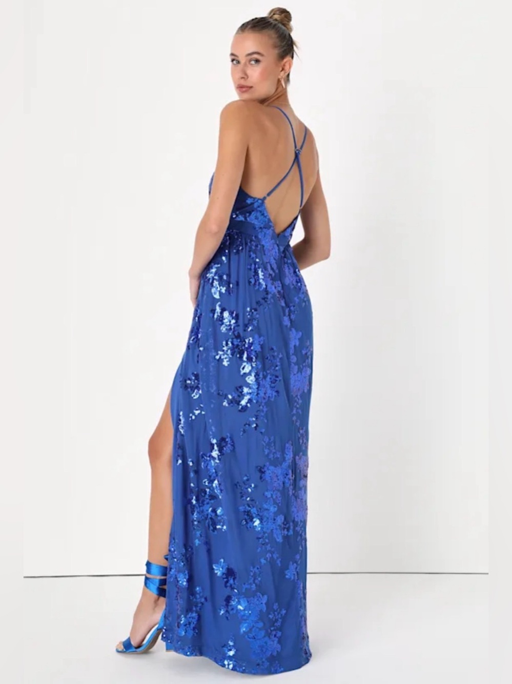 Lulus Captivating Essence Blue Sequin Backless Maxi Dress - Size M - NWT - Picture 5 of 11